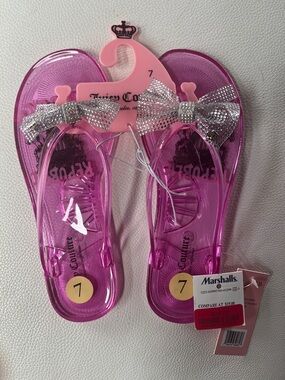 Juicy Couture Pink Jelly Sandals with Silver Sequin Bows